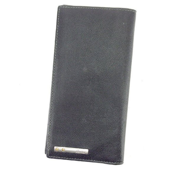 Authentic Used Cartier Wallet Purse Long Wallet Black Woman unisex